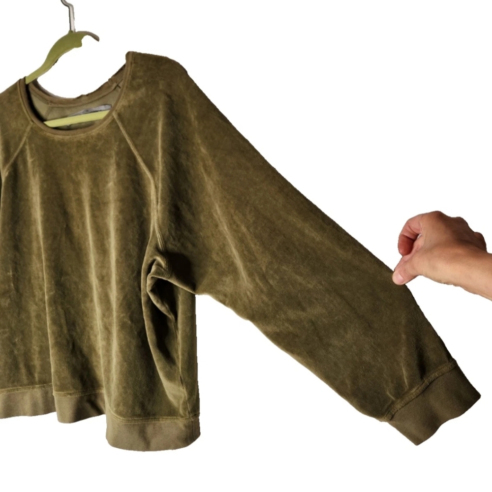 Raquel Allegra Muse Sweatshirt Velour Pullover Army Green $250 sz 2 - Picture 11 of 16